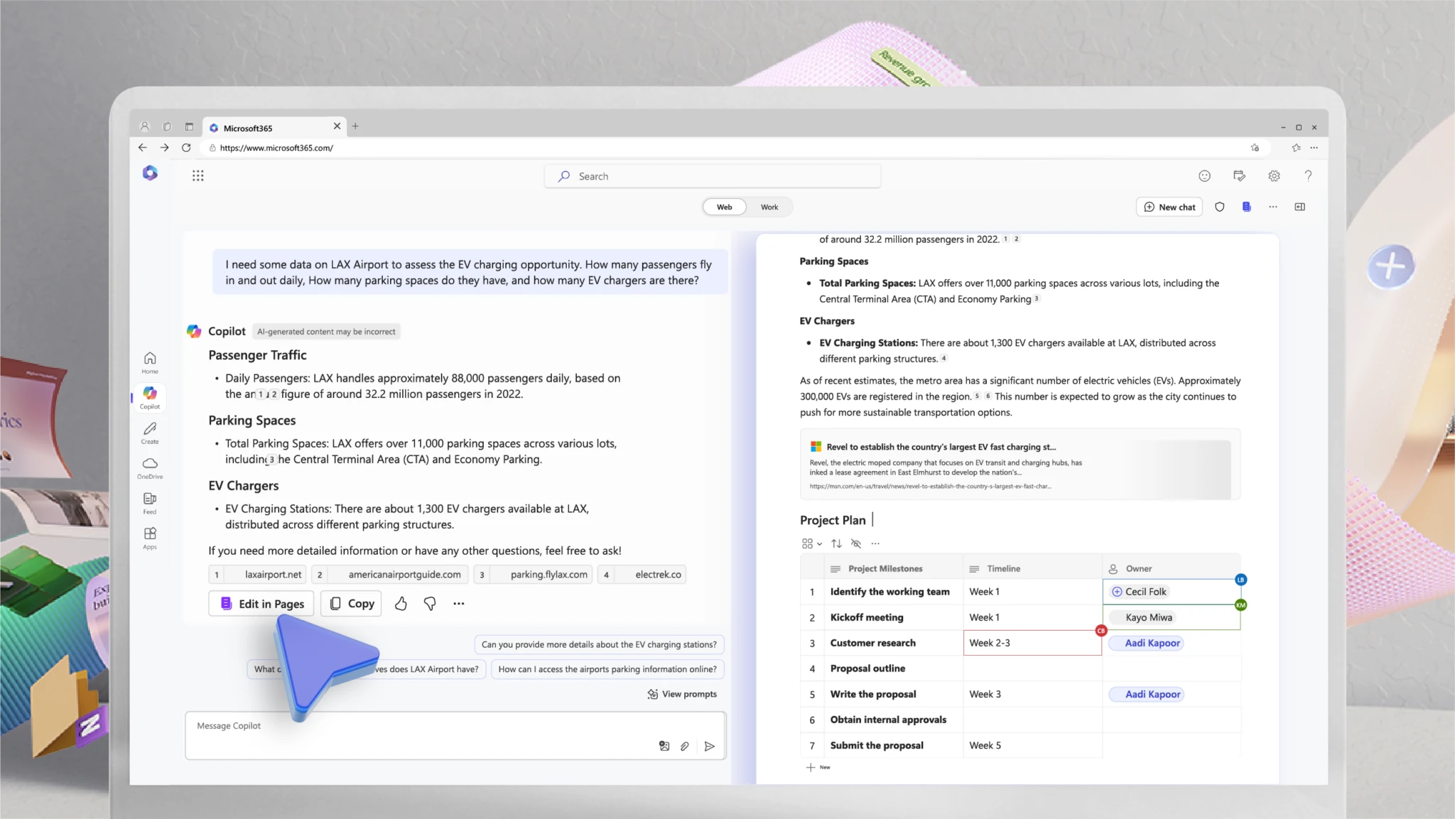 Screen showing the Copilot Pages interface and collaboration between users in the Microsoft 365 Copilot web experience.